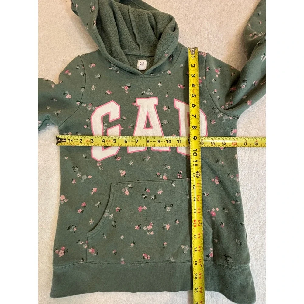 Gap Kids Girls XL 12 Floral Hoodie Sage Green Pink Logo‎ Pullover Sweatshirt